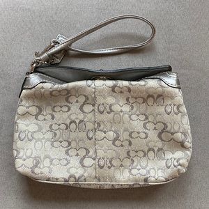 Coach fabric logo wristlet, silver.